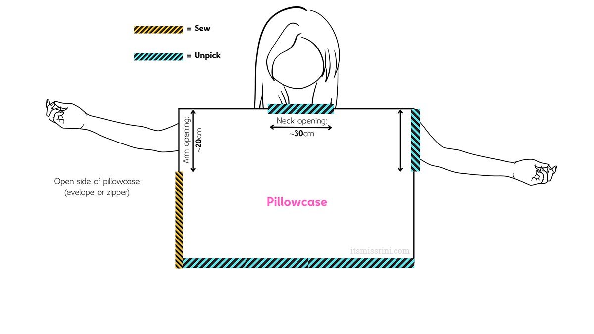 sewing diagram for silk pillowcase top